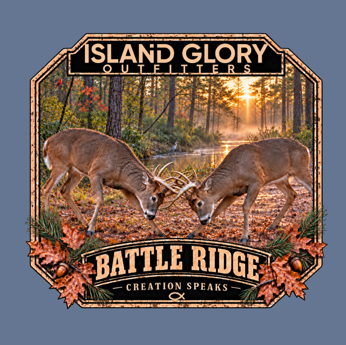 Battle Ridge Christian hunting apparel with whitetail bucks