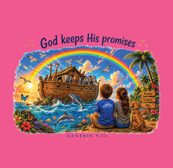 God Keeps His Promises Christian kids T-shirt inspired by Genesis 9:13