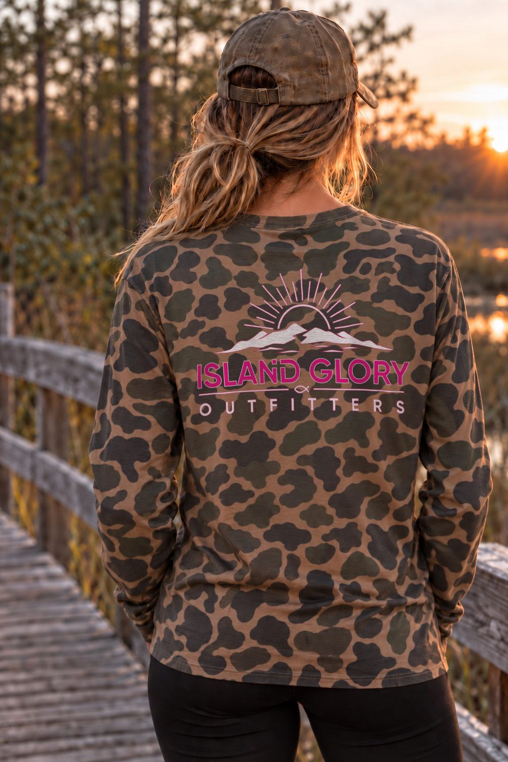 Island Glory Rising Glory long sleeve in Duck Camo — back design
