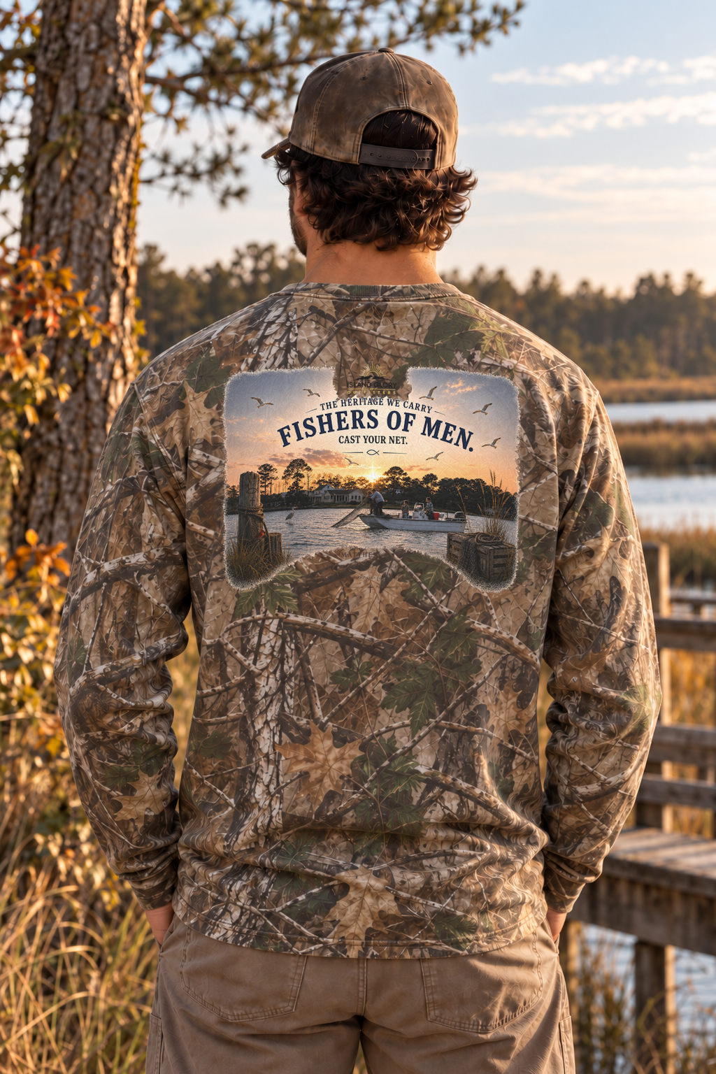 Island Glory Fishers of Men long sleeve in Realtree — back design