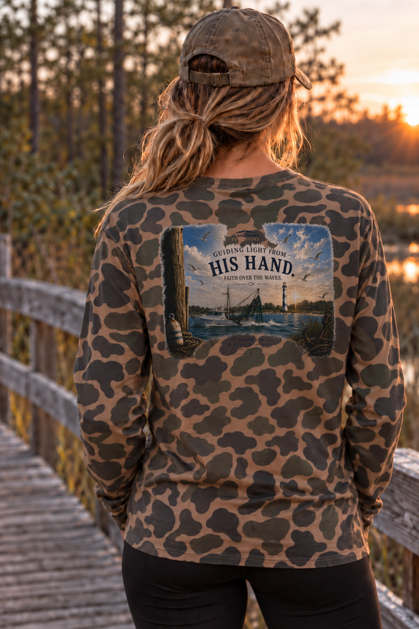 Island Glory Guiding Light long sleeve in Duck Camo — back design