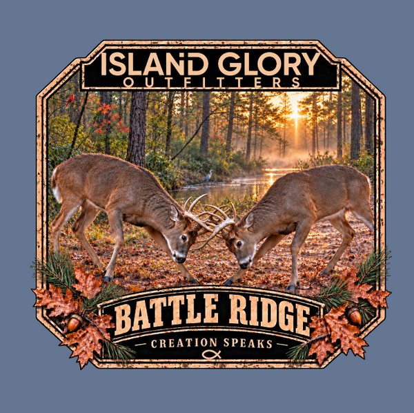 Battle Ridge Christian hunting apparel with whitetail bucks