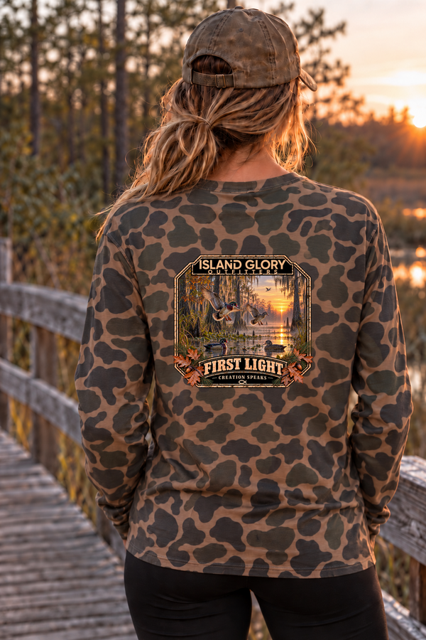 First Light — Long Sleeve / Duck Camo — back artwork mockup