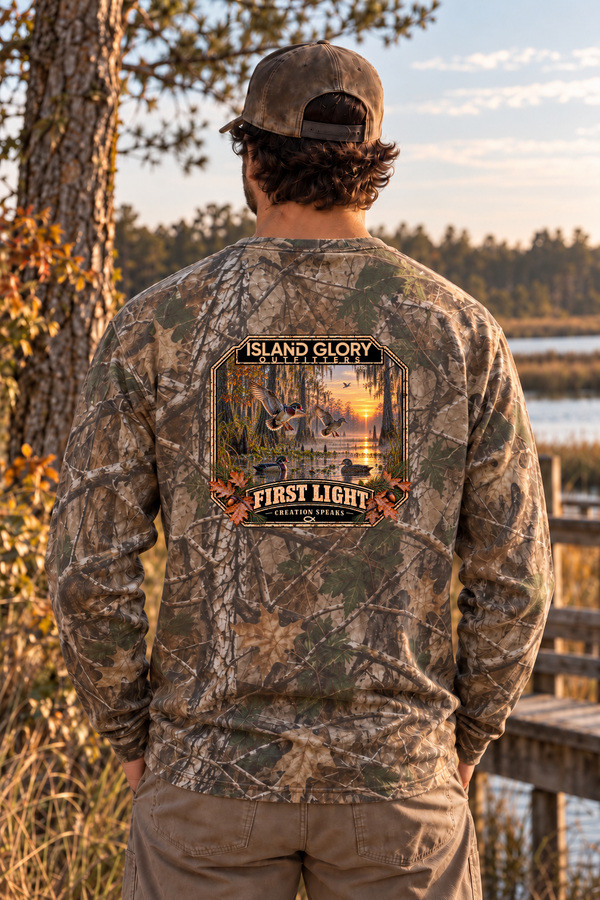 First Light — Long Sleeve / Realtree APX Camo — back artwork mockup
