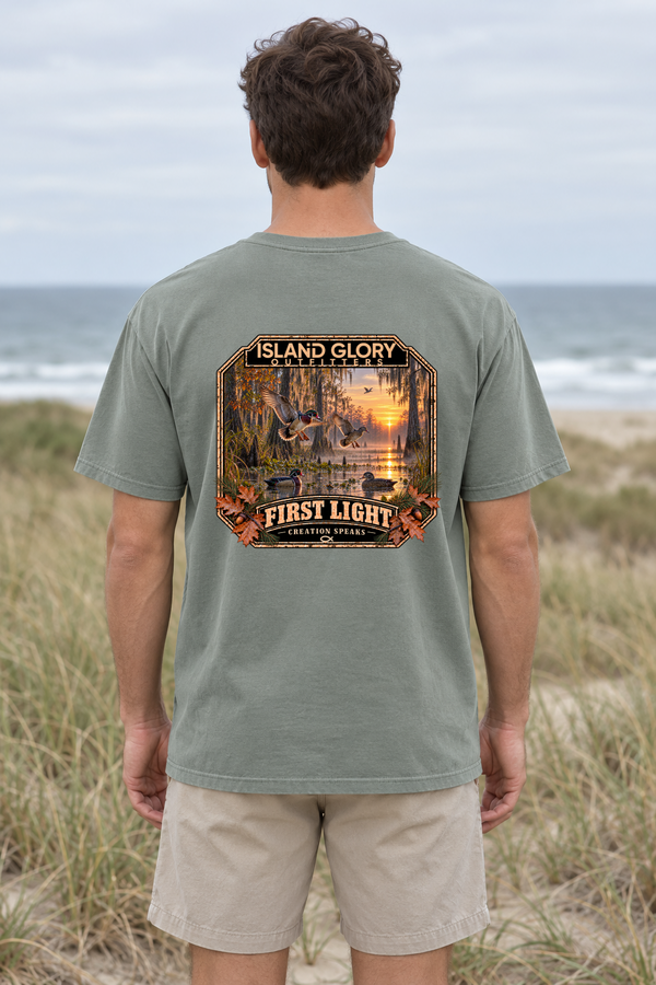 First Light — T-Shirt / Bay — back artwork mockup